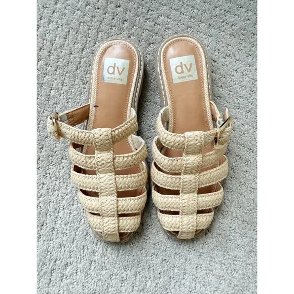 DV by Dolce Vita Fyona Raffia Buckle Fisherman Flat Mules Size 6.5 Beige - Picture 2 of 11